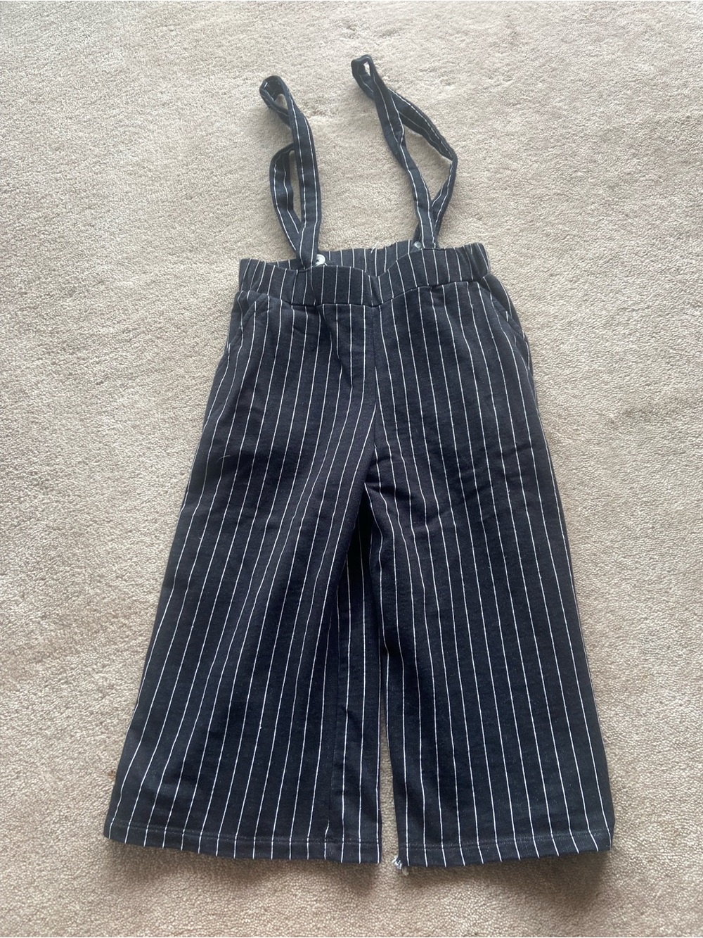 Forever 21 Black Pinstripe Suspender Wide-Leg Overalls